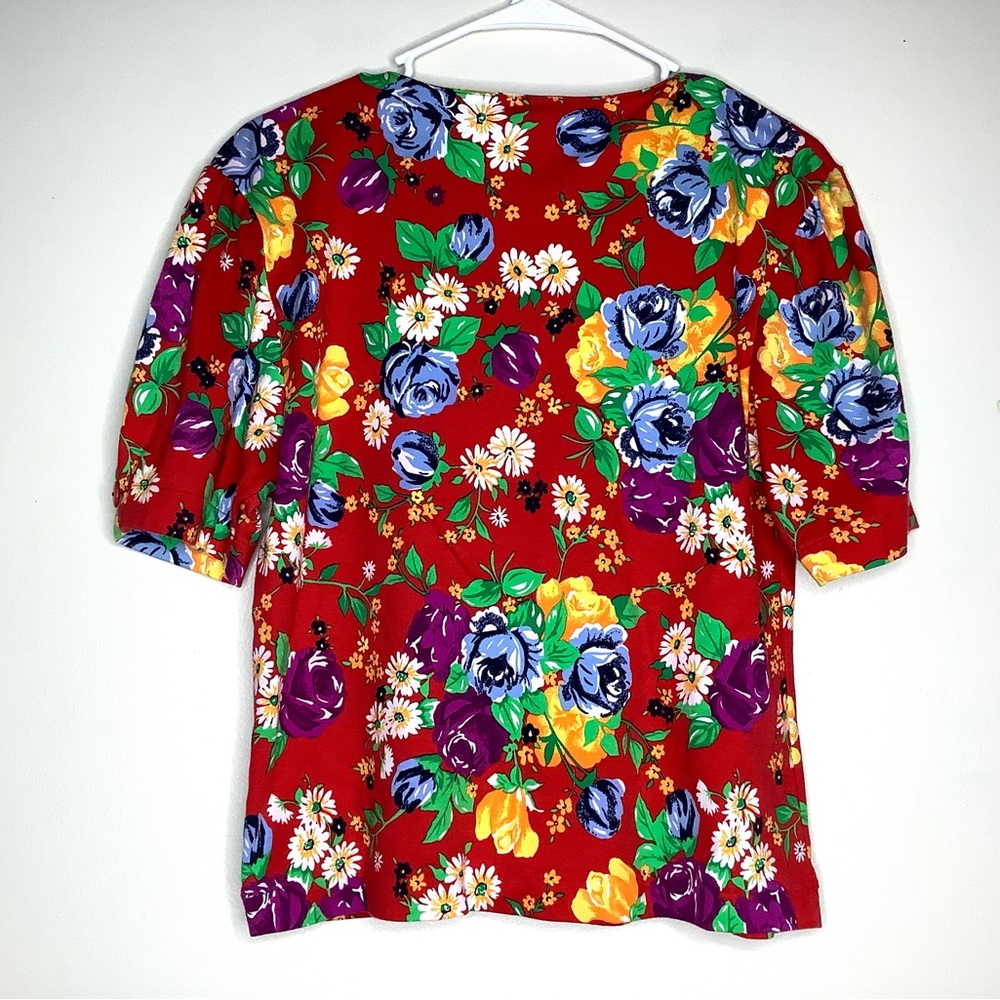 < Vintage Vibrant Red Floral Button Down Top > - Picture 5 of 5